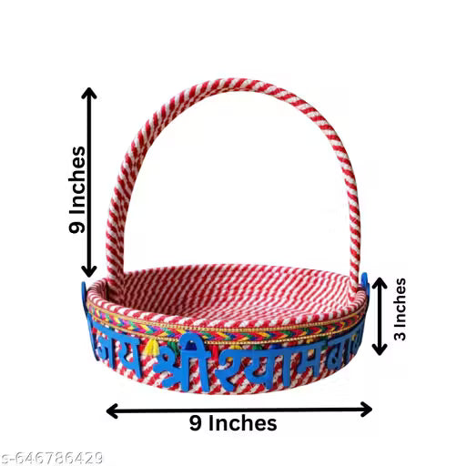 SHF® Lord Murugan / Murugan / முருகனை / Murugan Basket (9x9x3 Inch) - Cotton Red & White Puja/Laddoo Gopal Basket - Pack of 1