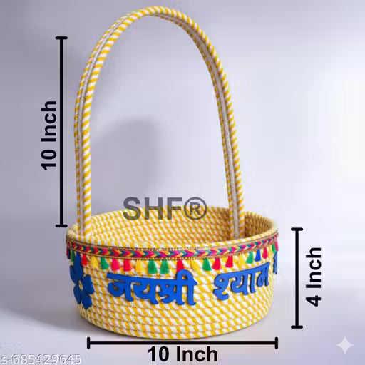 SHF® Laddu Gopal Puja Basket 10 Inch Cotton Rope Handcrafted Mandir Basket for Home Temple | Yello & White