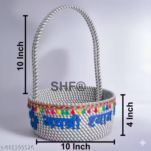 SHF® Laddu Gopal Puja Basket 10 Inch Cotton Rope Handcrafted Mandir Basket for Home Temple | Gray & White