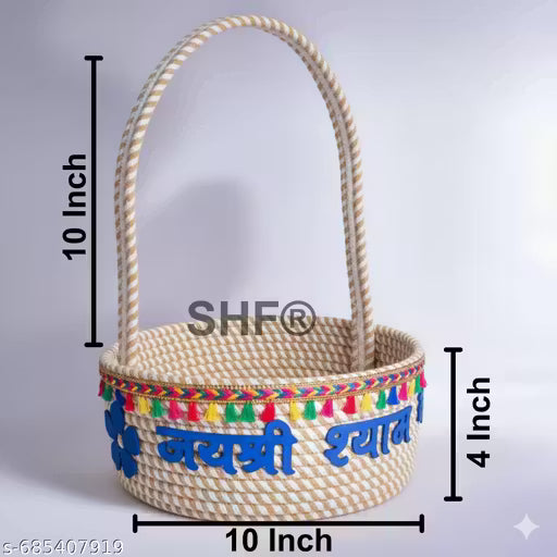 SHF® Laddu Gopal Puja Basket 10 Inch Cotton Rope Handcrafted Mandir Basket for Home Temple | Beige & White