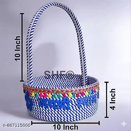SHF® Laddu Gopal Puja Basket 10 Inch Cotton Rope Handcrafted Mandir Basket for Home Temple
